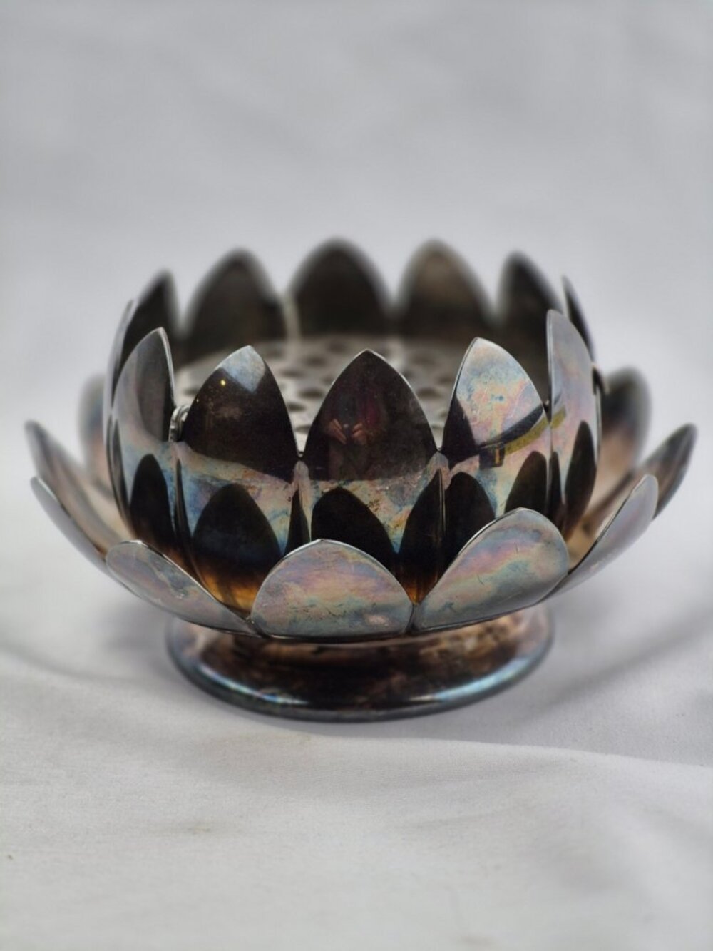 Vintage Reed & Barton Silver Plated Lotus Flower Frog Bowl 3 Piece